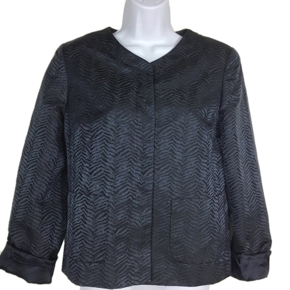 Lafayette 148 Blue Silk Blend Textured Crop Jacket - Picture 3 of 8